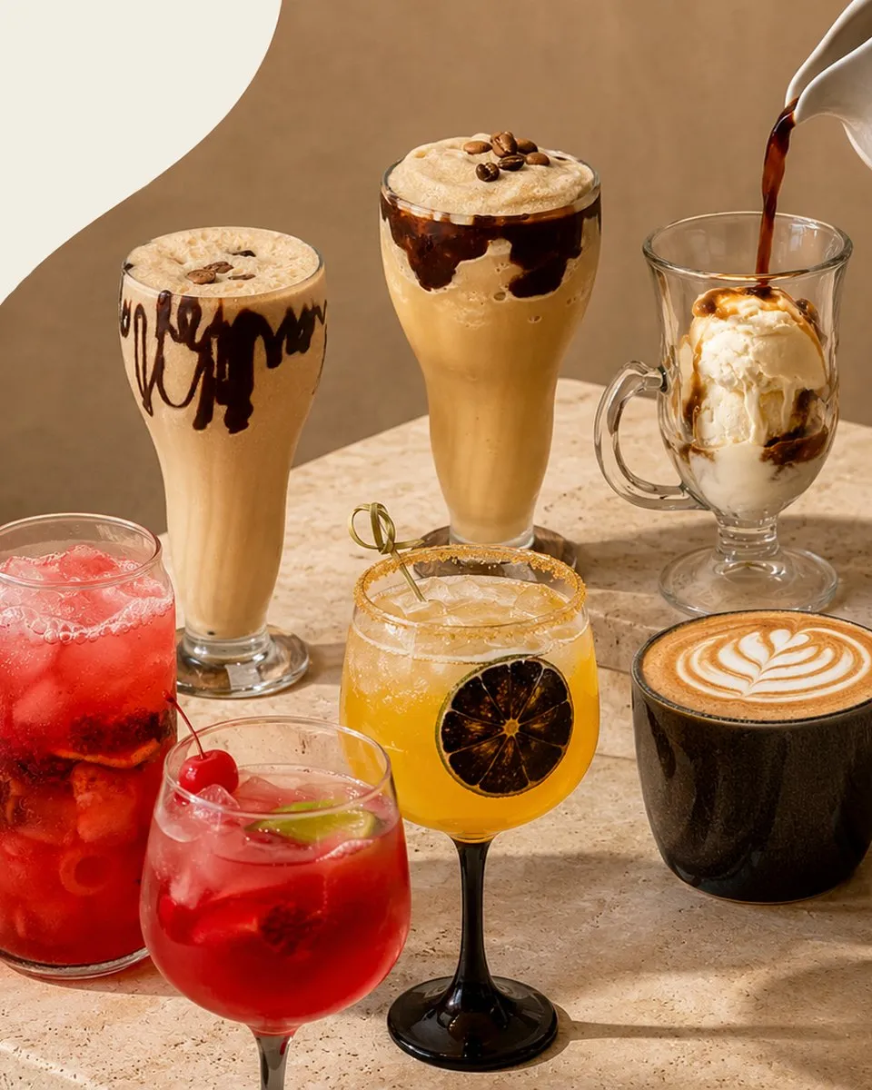 Malteadas de café, frappés y sodas saborizadas de frutos rojos y amarillos