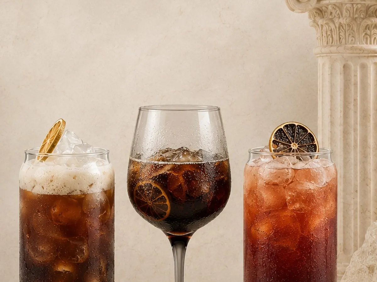 Tres cold brew de CAELUS: uno tradicional, el Cold Brew Caelus en copa y el de corozo