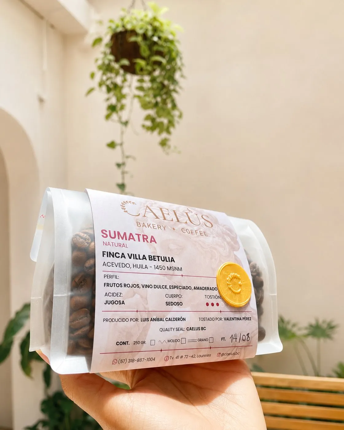Bolsa de café Sumatra Natural de CAELUS, de la Finca Villa Betulia en Acevedo, Huila
